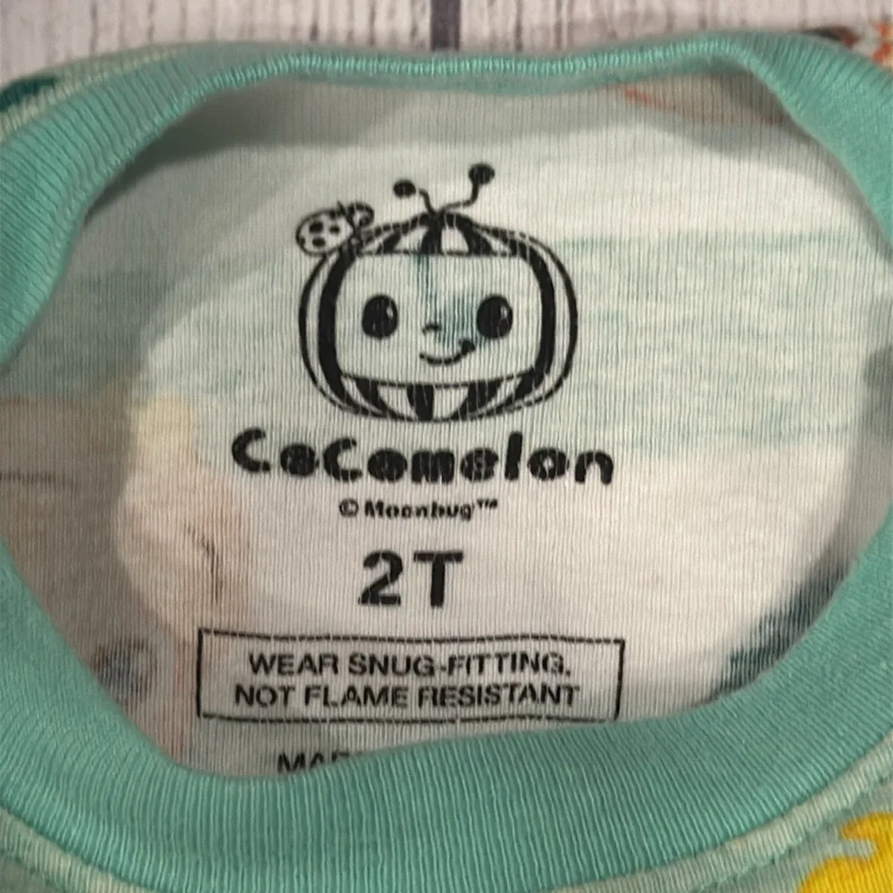 Cocomelon Toddler Girls Green and White Striped Pajama Set